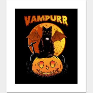 Vampurr Vampire Black Cat T-Shirt Halloween Tee Posters and Art